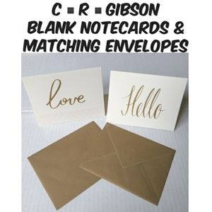 C R Gibson 8 Blank Notecards w/ Matching Gold Envelopes 4-Love & 4-Hello 16Pk
